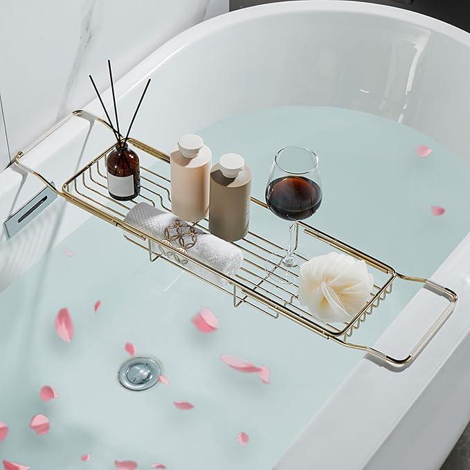 GIYDNEI Stainless Steel Bathtub Caddy Tray, Expandable Bathtub Holder Table, Adjustable Bathroom Tray, Bath Organizer Tub Shelf,Gold,26.8~35.4in - ModernBath
