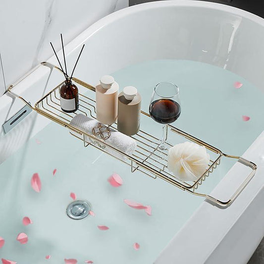 GIYDNEI Stainless Steel Bathtub Caddy Tray, Expandable Bathtub Holder Table, Adjustable Bathroom Tray, Bath Organizer Tub Shelf,Gold,26.8~35.4in - ModernBath