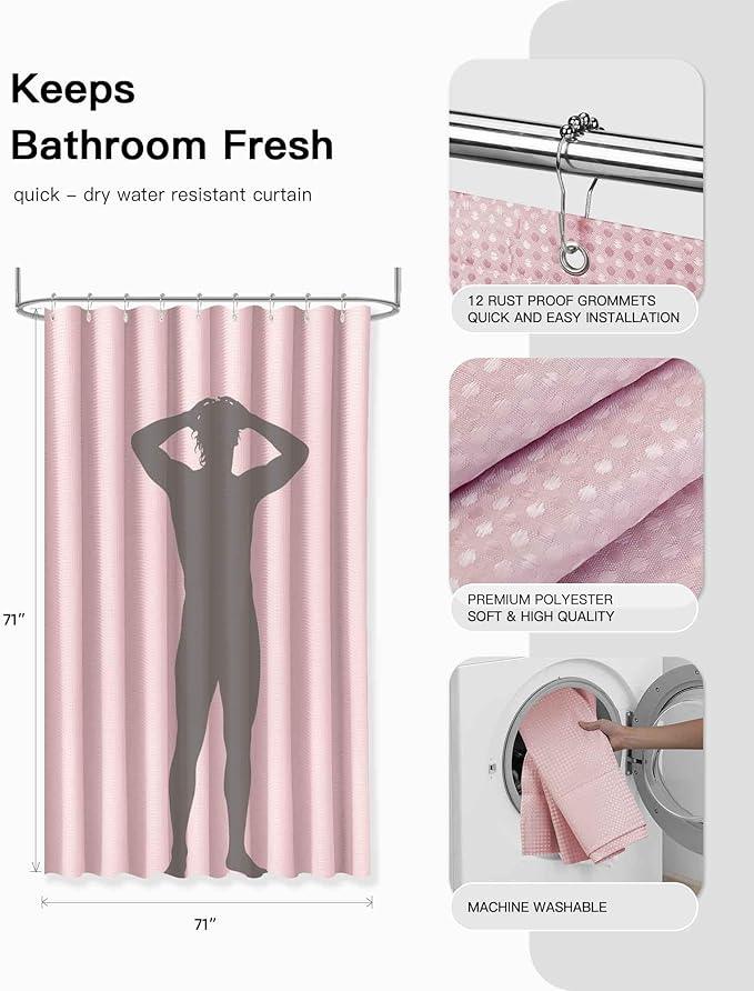 IMAVO Pink Bathroom Accessories,Non Slip Super Absorbent Rugs and Waterproof Shower Curtain with Hooks,Complete Bathroom Set for Bathroom Décor - ModernBath