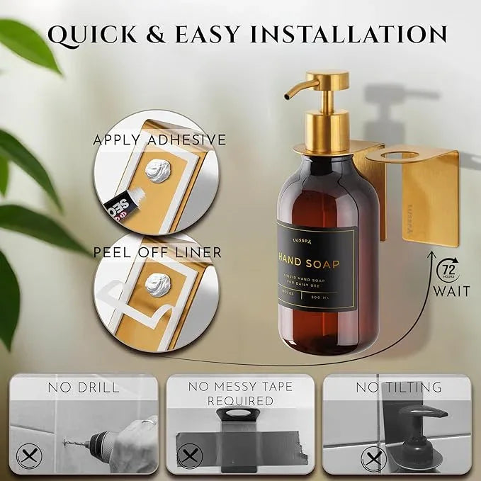 Shampoo & Conditioner Dispenser - Shower Soap Dispenser Wall Mounted - 16.9 Oz Plastic Bottle with Pump & Holder - Shampoo Dispenser - Shower Dispenser Chamber No Drill (1 X Amber/Gold) - ModernBath