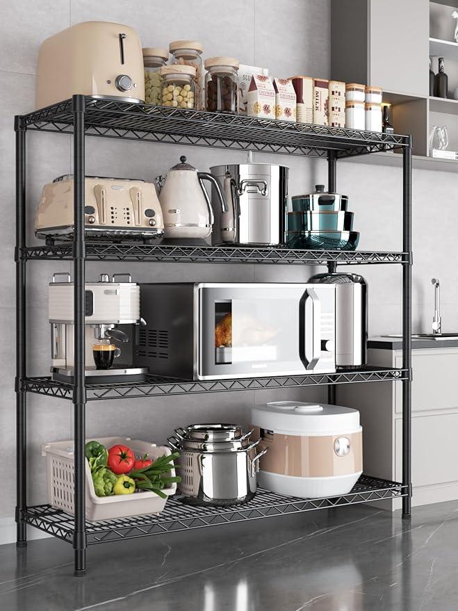 4 Tier Adjustable Storage Shelves,Heavy Duty Metal Utility Shelf 1400LBS Capacity Wire Shelving Unit Organizer Rack for Kitchen Office Pantry Room 18" D x 46" W x 59" H Black - ModernBath