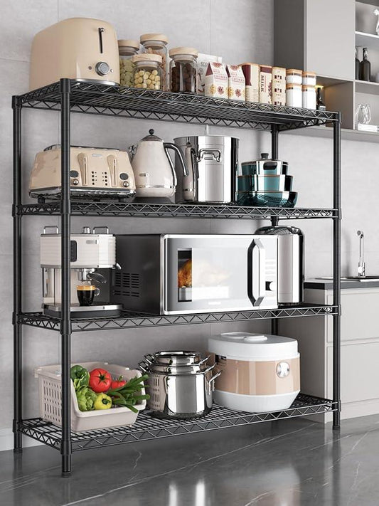 4 Tier Adjustable Storage Shelves,Heavy Duty Metal Utility Shelf 1400LBS Capacity Wire Shelving Unit Organizer Rack for Kitchen Office Pantry Room 18" D x 46" W x 59" H Black - ModernBath