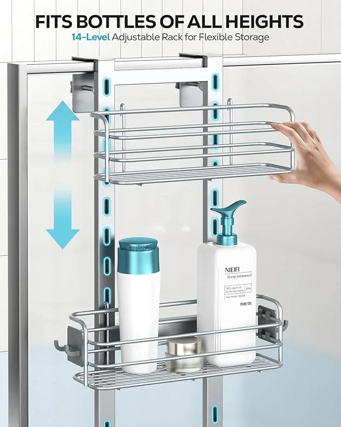 Nieifi Over The Door Shower Caddy Pantry Organizer Rack, Adjustable Hanging Shower Organizer Shelf Basket Storage Rack, Bathroom Shelves Drill Free Extra Large, Silver - ModernBath