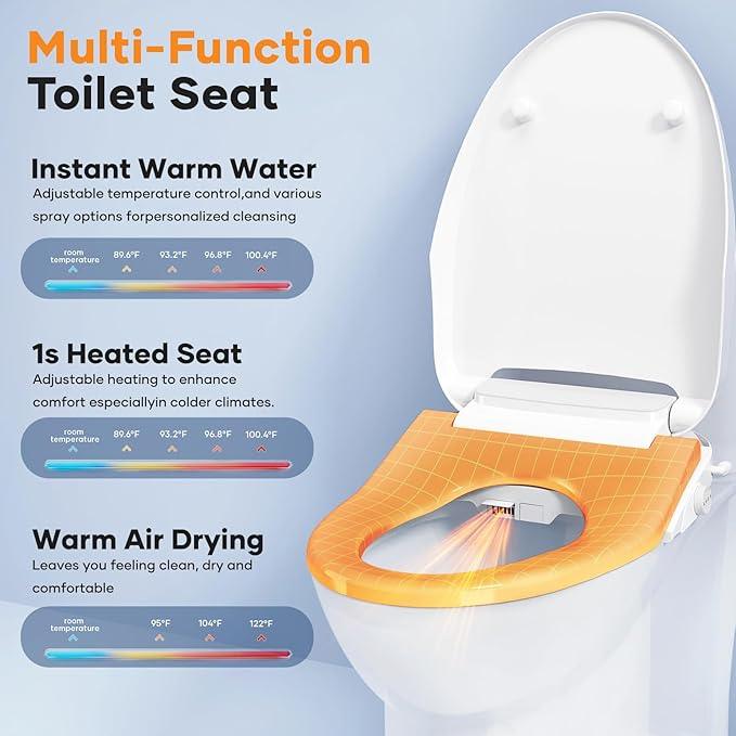 MIJIC Toilet Bidet Seat, Elongated Toilet Seat Slow Close, Electric Heated Toilet Seat With Instant Warm Water & Dryer, Feminine & Front Rear Wash & Self-Clean Nozzle, Night Light, Air Deodorizer - ModernBath