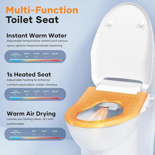 MIJIC Toilet Bidet Seat, Elongated Toilet Seat Slow Close, Electric Heated Toilet Seat With Instant Warm Water & Dryer, Feminine & Front Rear Wash & Self-Clean Nozzle, Night Light, Air Deodorizer - ModernBath
