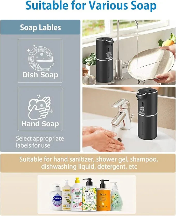 Automatic Liquid Soap Dispenser 12.8oz, Rechargeable & 6 Levels Soap Adjustable with Digital Display, Wall Mount, Waterproof, Touchless Hand/Dish Soap Dispenser for Kitchen, Bathroom, Hotel - ModernBath