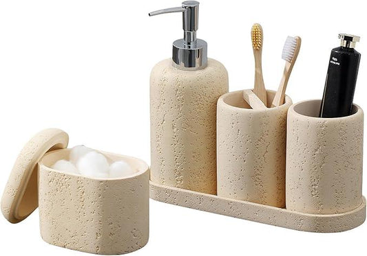 Bathroom Accessories Set, 5PCS Modern Bathroom Accessory Set with Soap Dispenser, Mouthwash Cup & Toothbrush Holder, Qtip Holder, Tray - ModernBath