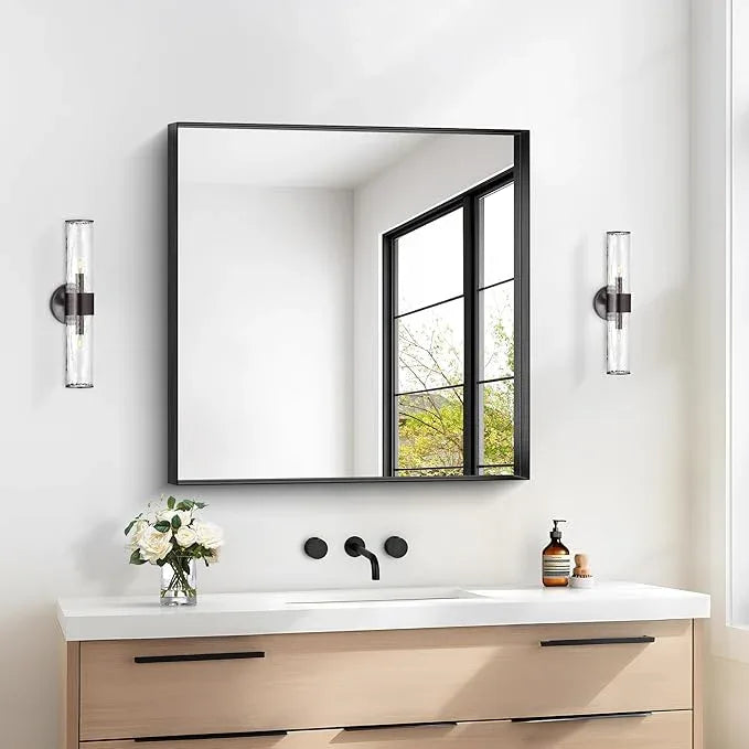 Black Bathroom Mirror, 30x30 Inch Rectangular Framed Mirror, Large Wall Mounted Bathroom Vanity Mirror Over Sink for Bedroom,Restroom, Living Room, Hangs Vertically or Horizontally - ModernBath