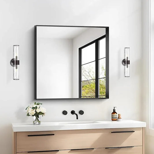 Black Bathroom Mirror, 30x30 Inch Rectangular Framed Mirror, Large Wall Mounted Bathroom Vanity Mirror Over Sink for Bedroom,Restroom, Living Room, Hangs Vertically or Horizontally - ModernBath