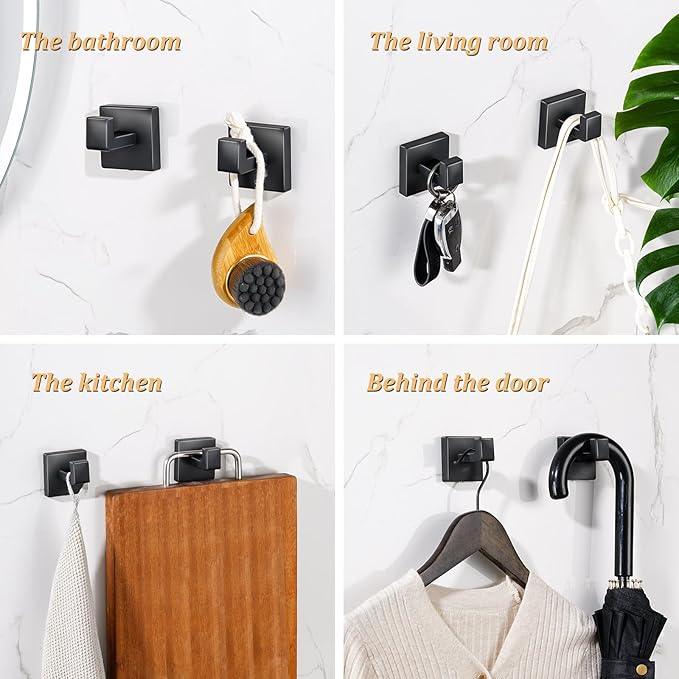 Bathroom Hardware Accessories Set 10 Pieces Matte Black Towel Bar Set 24 Inch, Towel Rack Rings Stainless Steel Bath Coat Hooks Wall Mounted Toilet Paper Holder - ModernBath