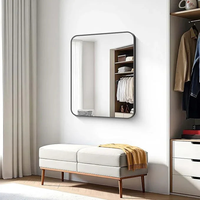 CIVENO Bathroom Mirror, 36 x 30 inch Metal Framed Black Rectangle Mirror, Rounded Corner Rectangular Vanity Mirror, Wall Mounted Mirror for Modern Bedroom Living Room Hangs Horizontal or Vertical - ModernBath