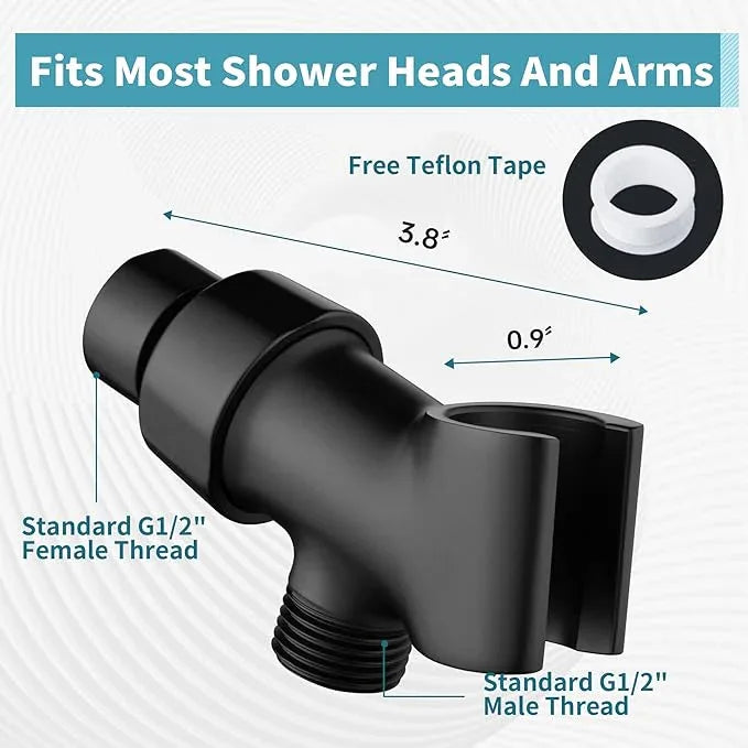 BRIGHT SHOWERS All Metal Handheld Shower Head Holder, Adjustable Shower Arm Mount with 360 Degree Rotatable Brass Ball Joint and Hose Connector, Universal Wall Hook Bracket, Matte Black - ModernBath
