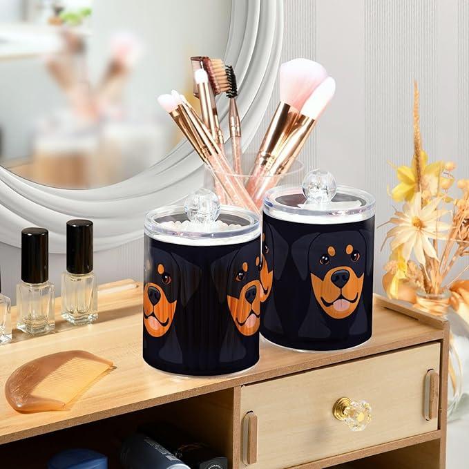 Tatenale Qtip Holder Bathroom Set Q tip Cotton Ball Swab Pad Dispenser Container Organizer Plastic Jars with Lids Storage 2Pack Black Rottweilers - ModernBath
