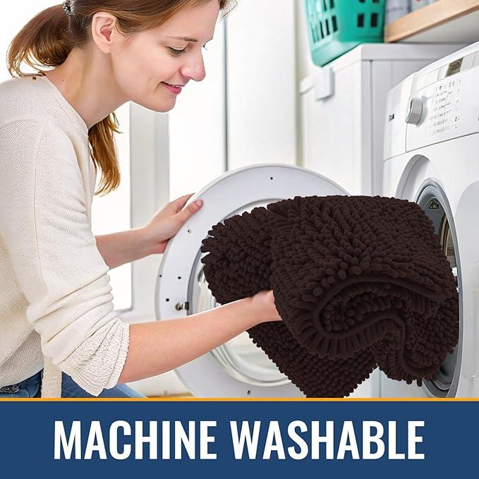 Arotive Bathroom Rugs 70x24, Extra Soft Absorbent Shaggy Chenille Bath Rugs, Machine Washable Rubber Backing Non-Slip Bath Mats for Bathroom Floor Tub and Shower, Home Decor Accessories, Brown - ModernBath