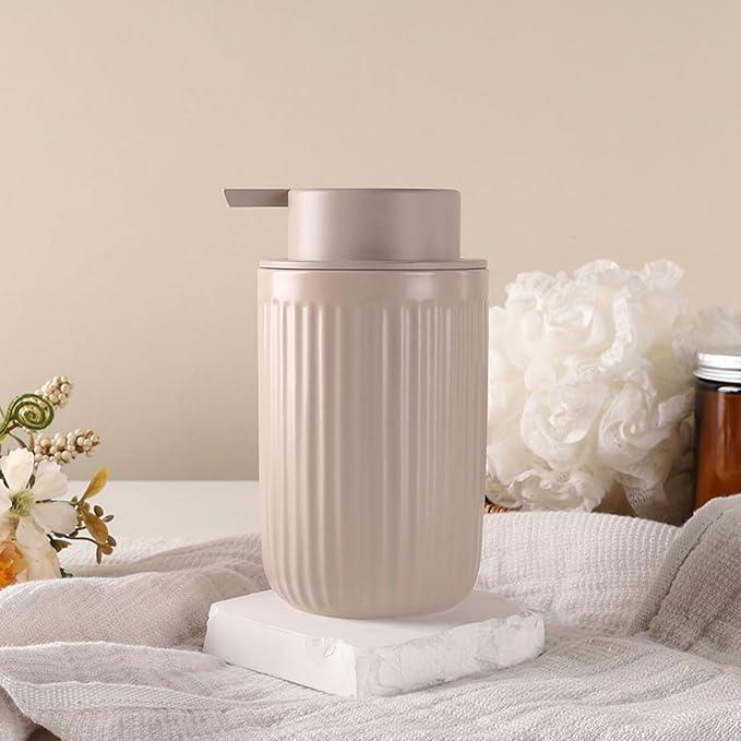 BosilunLife Dish Hand Soap Dispenser - Khaki Liquid Pump Soap Dispenser for Bathroom Decro 12oz Ceramic Kitchen Dish Dispenser with Rust-Proof Liquid Pump Modern Refillable Lotion Bottles - ModernBath