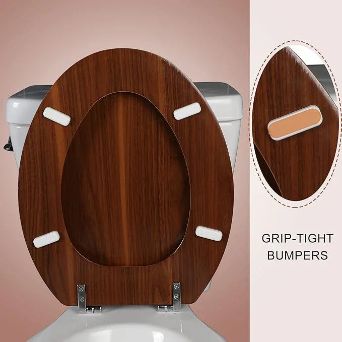 Angol Shiold Elongated Wooden Toilet Seat with Zinc Alloy Hinges, Easy to Install and Clean, Anti-pinch, Walnut - ModernBath