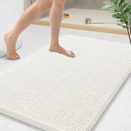 Arotive Bathroom Rugs 44x24, Extra Soft Absorbent Shaggy Chenille Bath Rugs, Machine Washable Rubber Backing Non-Slip Bath Mats for Bathroom Floor Tub and Shower, Home Decor Accessories, Ivory - ModernBath