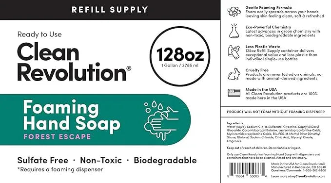 Clean Revolution Foaming Hand Soap Refill Supply Container, Ready to Use Formula, Forest Escape Fragrance, Gluten Free, 128 Fl. Oz - ModernBath