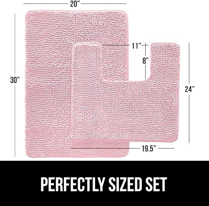 GORILLA GRIP Bathroom Rug Sets, Soft Chenille 2 Piece Area Rugs Set, Toilet Base Mat and 30x20 Carpet, Absorbent Microfiber Washable Mats Dry Quickly, Home Décor and Bath Room Accessories, Lt Pink - ModernBath