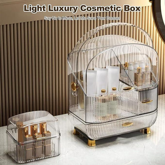 Ergocar Galatée Portable Retro Series Multi-Function Make Up Case Dustproof Cosmetic Storage Box,Cosmetics Skin Care Products Jewelry Organizer Finishing Box - High Transparency + Lipstick - ModernBath