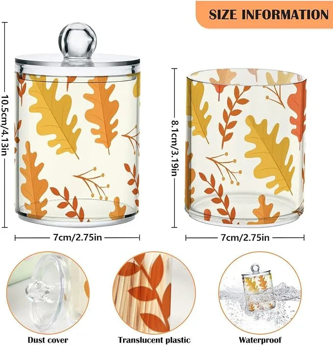 Tatenale Qtip Holder Bathroom Set Q tip Cotton Ball Swab Pad Dispenser Container Organizer Plastic Jars with Lids Storage 2Pack Yellow Thanksgiving Autumn Leaves - ModernBath