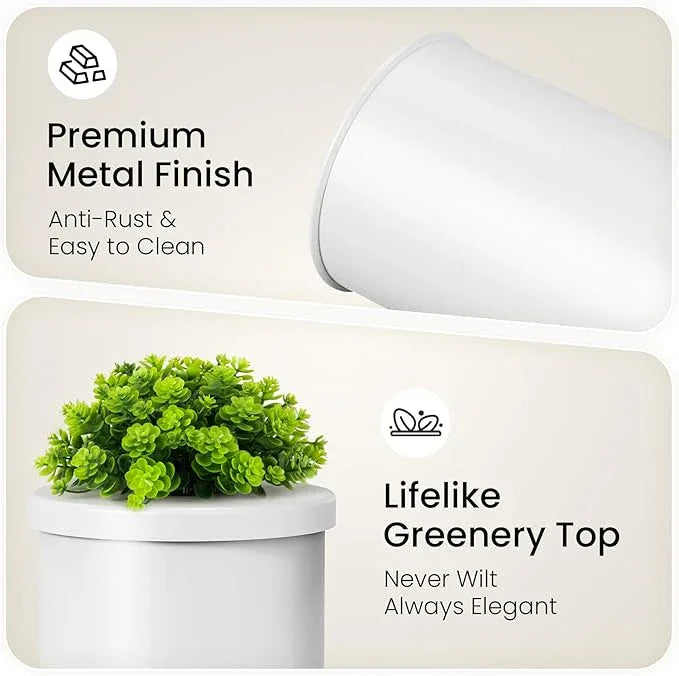 Cesun Toilet Paper Storage Bin, Enclosed Toliet Paper Holder with 3-Roll Capacity, White Stainless Steel Canister with Decorative Green Plant Lid - ModernBath