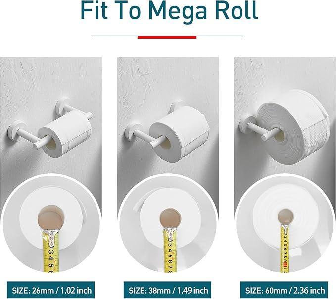 White Toilet Paper Holder Metal Bathroom Flexible Pivot Ceramic Jumbo Tissue Roll Holder on Wall Mounted, SUS 304 Stainless Steel Adjustable Toilet TP Mega Roll Holder Modern - ModernBath