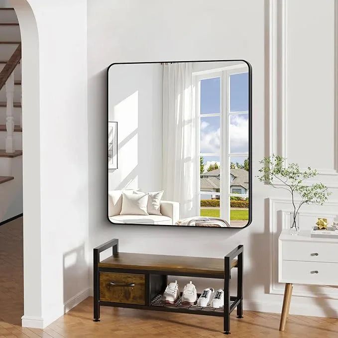 DESBING 40" x 36"Bathroom Mirror, Matte Black Wall Mirror with Metal Frame, Decorative Rectangular Vanity Mirror for Bedroom Bathroom Living Room Entryway (Horizontal/Vertical) - ModernBath