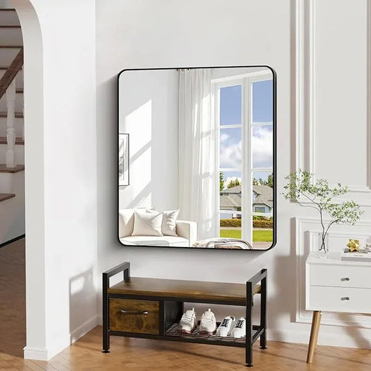DESBING 40" x 36"Bathroom Mirror, Matte Black Wall Mirror with Metal Frame, Decorative Rectangular Vanity Mirror for Bedroom Bathroom Living Room Entryway (Horizontal/Vertical) - ModernBath