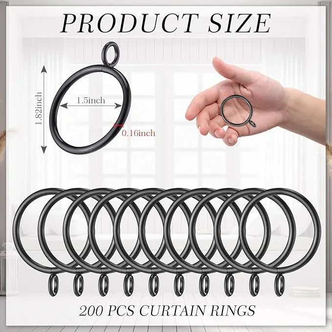 Maitys 200 Pcs Metal Curtain Rings with Eyelet 1.5-inch Inner Diameter Eyelet Curtain Rings for Drapery Clips Hooks for Sliding Window Bathroom Door Shower Rod (Black) - ModernBath