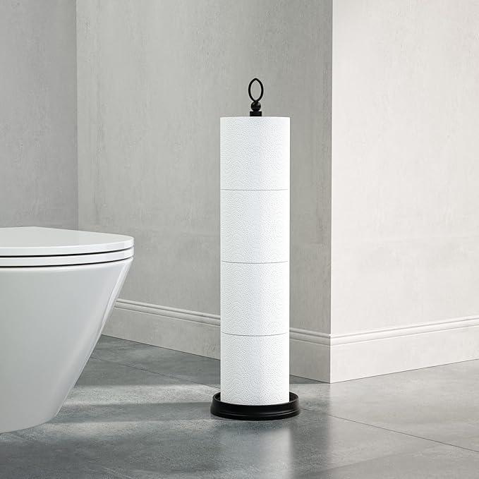 Heavy Weighted Toilet Paper Holder (with Reserve Function) Free Standing, Spare Toilet Paper Roll Storage Stand for Bathroom Total Height 22.5" ，Matte Black - ModernBath