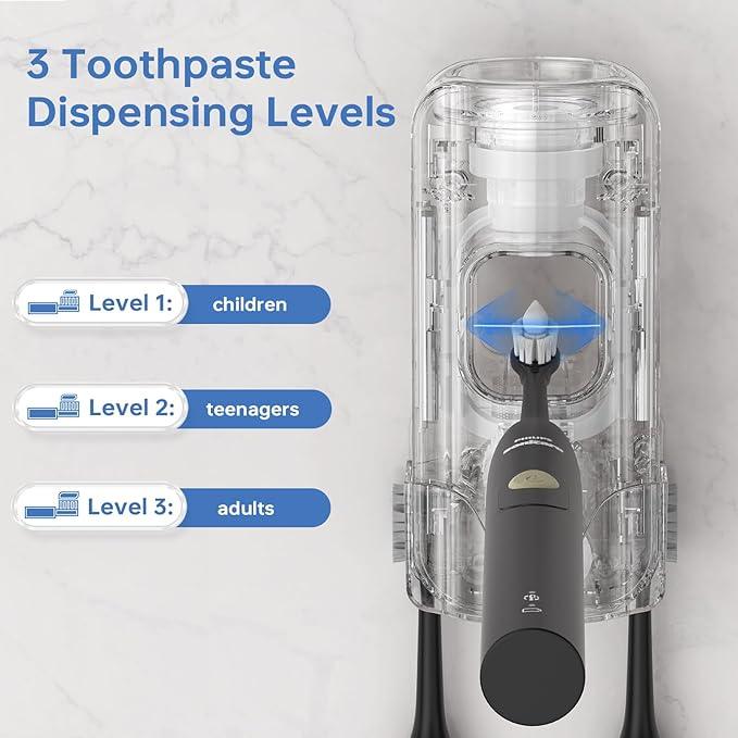 Automatic Toothpaste Dispenser Wall Mounted - Hands-Free Toothpaste Squeezer with 3 Speed Settings, 2 Toothbrush Holders & Strong Adhesive - Smart Bathroom Organizer for Kids and Adults - ModernBath