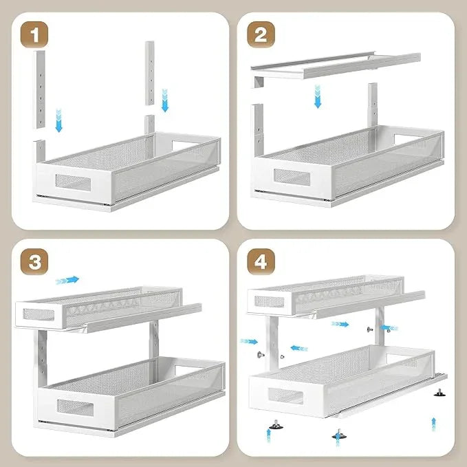 2 Pack 21.3IN-Depth Under Sink Organizer With Next-Gen Ball-Bearing Slides,2-Tier Pull Out Cabinet Storage,Height Adjustable Drawer Shelf for Bathroom,Kitchen,Laundry,Cabinet,Pantry-White - ModernBath