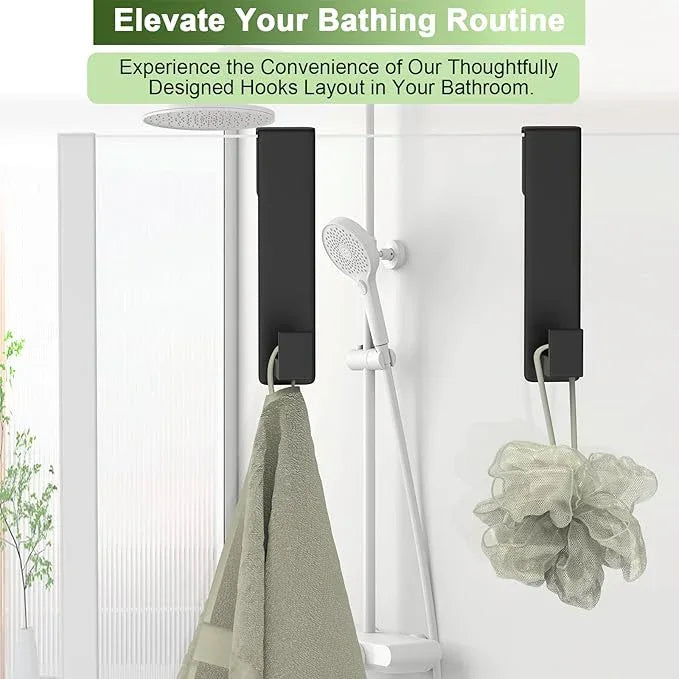 Shower Door Hooks, Heavy Duty Rack Hooks for Robe, Stainless Steel Towel Hooks for Bathroom, Fits Frameless Glass Shower Doors up to 3/8" (10mm) Thick (Black, 2 Pack) - ModernBath