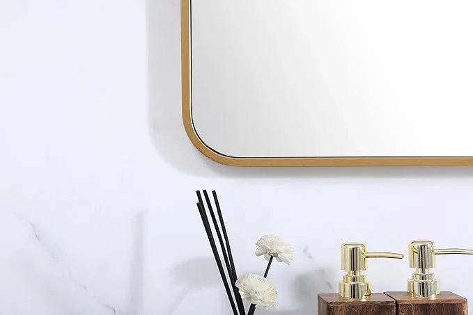 ARS Concepts Aura, Soft Corner Metal Rectangular Mirror 30X60 Inch in, Modern, Brass - ModernBath