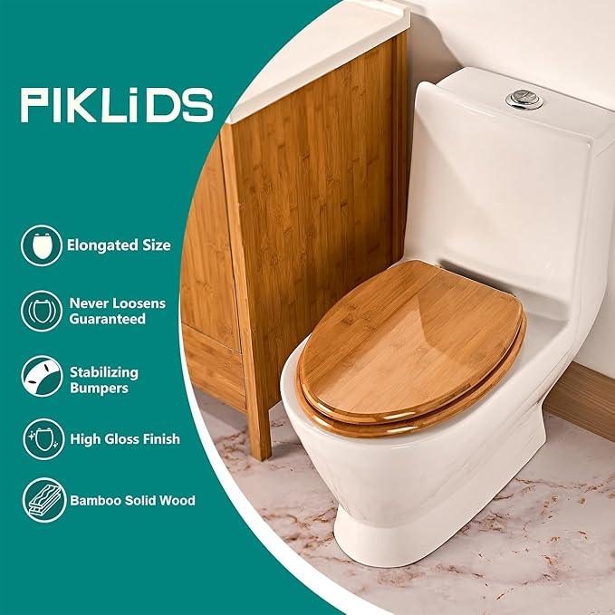 Toilet Seat, Solid Wood, Bamboo, High Gloss Finis, PIKLiDS (Elongated) - ModernBath