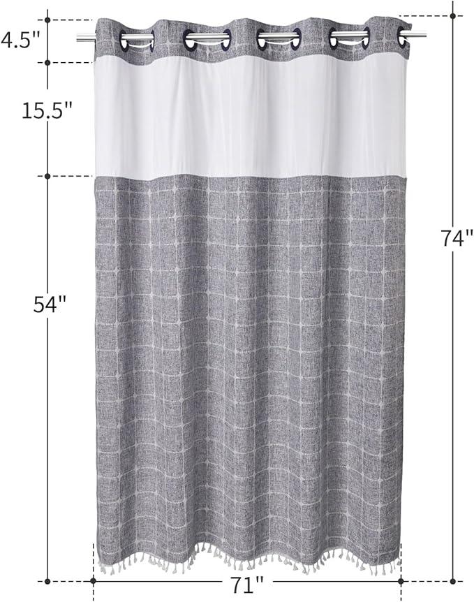 River Dream Farmhouse Blue Shower Curtain with Snap-in Liner, No Hooks Shower Curtain Set, with Tassels for Bathroom Decor,Shower Curtain and Liner with Sheer Window 71x74 Inch - ModernBath