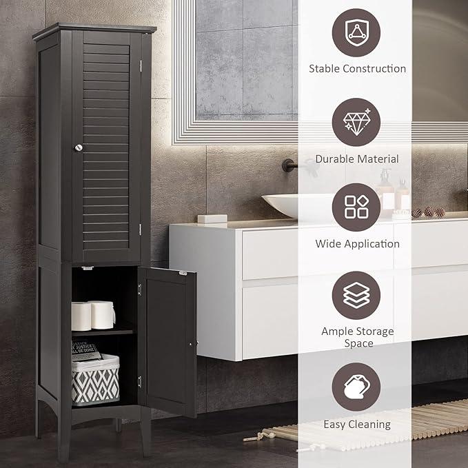 Giantex Storage Cabinet Bathroom High Cabinet with 5 Tier Shelves, Freestanding Slim Cabinet, Tall Organizer for Bathroom, Kitchen, Living Room, Narrow Floor Cabinet - ModernBath
