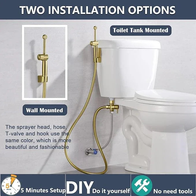 SonTiy Handheld Bidet Toilet Sprayer, Brass Cloth Diaper Sprayer Hand Held Bidet Attachment Jet Spray for Toilet with Backflow Preventer, 59" PVC Shower Hose and Shut Off Valve, Brushed Gold - ModernBath