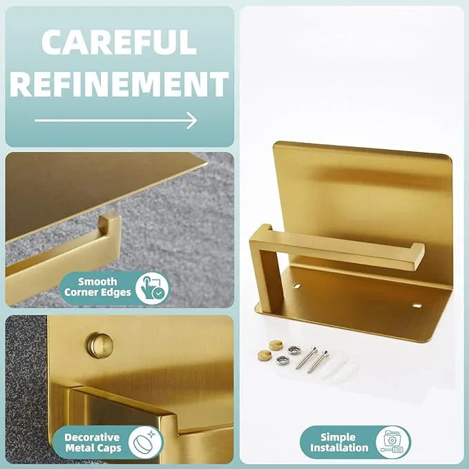 Toilet Paper Holder with Shelf Brushed Gold, APLusee SUS 304 Stainless Steel Modern Bathroom Accessories Tissue Roll Dispenser Storage - ModernBath
