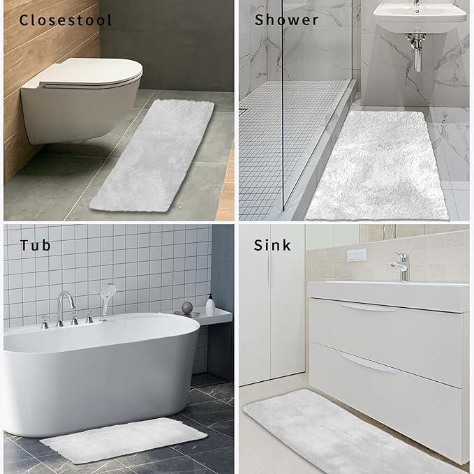 FIFU Bathroom Runner Rug 24" W x 60" L, Bath Mats for Bathroom, Bedroom & Kitchen, Non-Slip Rubber Latex Backing, Comfort & Soft Shower Bathmat & Carpet for Sink, Home & Hallways, White - ModernBath