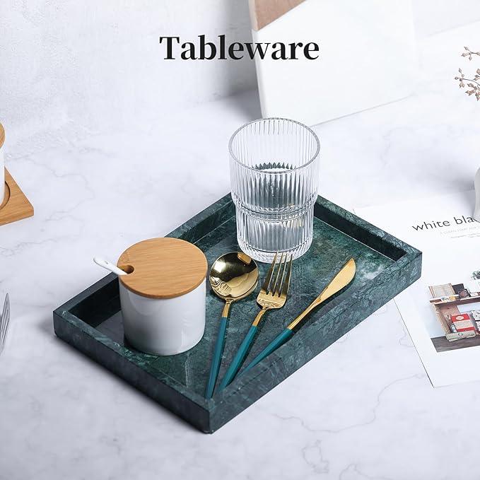Real Natural Marble Tray for Bathroom, Genuine Marble Stone Vanity Tray, Luxury Storage Trays for Kitchen, Vanity, Home Decor, Dresser, Non-Resin/Non-Ceramic, 12"x 8"x 1.2", Dark Green - ModernBath