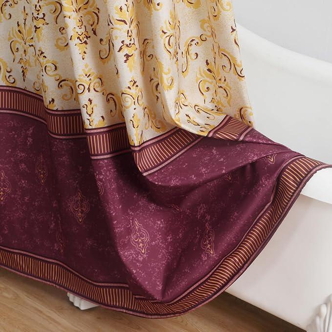 BESTRIPES Long Fabric Shower Curtain, Burgundy Wine and Gold Yellow Boho Paisley Damask Print Shower Curtains for Bathroom, Waterproof Bathroom Curtains, 72" W x 78" H - ModernBath