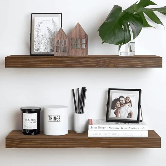 Homeforia Classic Walnut 24 inch Floating Shelf, High End Solid Real Wood Small 24inch Floating Shelves for Wall Mounted, 24in Floating Shelves, Heavy Duty Bracket, 24 X 6.5 X 1.75 inches, Set of 3 - ModernBath