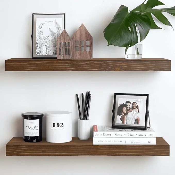 Homeforia Classic Walnut 24 inch Floating Shelf, High End Solid Real Wood Small 24inch Floating Shelves for Wall Mounted, 24in Floating Shelves, Heavy Duty Bracket, 24 X 6.5 X 1.75 inches, Set of 4 - ModernBath