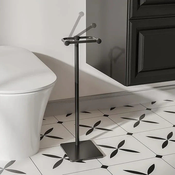 RUACQ Toilet Paper Holder Stand, Bathroom Toilet Paper Roll Holder Free Standing, Toilet Tissue Holder Stand with Post Pivoting Design, Stable Weighted Base, SUS304 Stainless Steel (Matte Black) - ModernBath