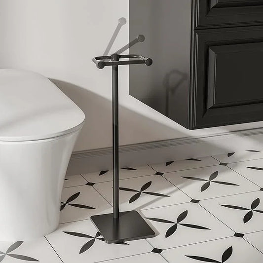 RUACQ Toilet Paper Holder Stand, Bathroom Toilet Paper Roll Holder Free Standing, Toilet Tissue Holder Stand with Post Pivoting Design, Stable Weighted Base, SUS304 Stainless Steel (Matte Black) - ModernBath