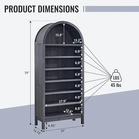 71" Tall Arched Bathroom Storage Cabinet, 7-Tier Modern Farmhouse Storage Cabinet with Adjustable Shelves, Wood Freestanding Cabinet for Bathroom, Living Room, Entryway, Hallway (Dark Grey) - ModernBath