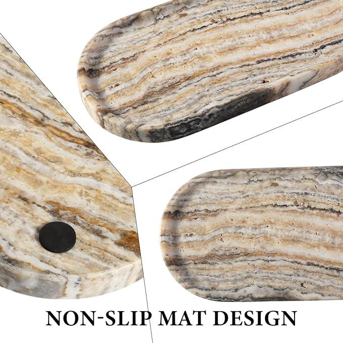 Koville Natural Marble Bathroom Tray for Decor Countertop, Marble Vanity Tray for Candles Perfume, Jewelry, Cosmetics, Stone Decorative Trays for Dresser Organizer(White Traonyx) - ModernBath