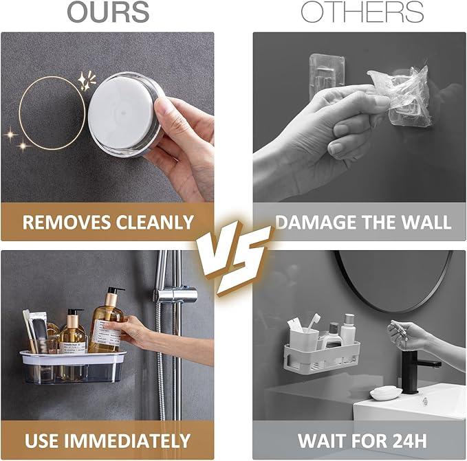 LEVERLOC Shower Caddy Suction Cup, Shower Organizer Removable Bathroom Shelf, Storage Suction Powerful Max Hold 22lbs Bathroom Caddy Waterproof Holder, Chrome & Clear - ModernBath